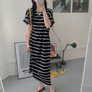여성 임부복 스트라이프 반팔 루즈핏 캐주얼 롱 원피스
