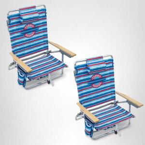 토미 바하마 2팩 5포지션 클래식 레이 플랫 백팩 비치 체어 쿨러 홀더 태닝용 휴대용 접이식 레드 화이트 블루