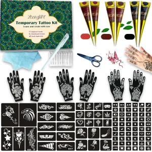99 PCS 임시 타투 키트 - 흰색 아웃라인 펜이 있는 콘 6개 블랙 2개 브라운 다크 레드 방수 DIY 바디 아트