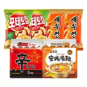 농심 신라면 5개 + 안성탕면 5개 + 새우깡 90g x 2개 + 포테토칩 60g x 2개