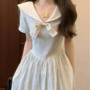 [아리엘스타일]세일러카라원피스 리본포인트 로맨틱무드 피오닐롱원피스