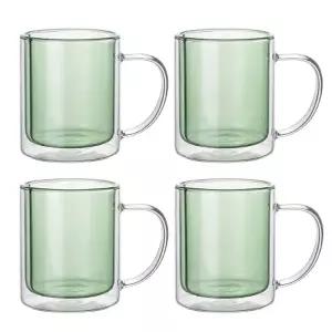 코코비아 더블월 이중 내열 유리컵 4P 세트 그린 300ml 머그컵 유리잔