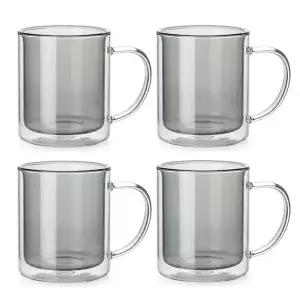 코코비아 더블월 이중 내열 유리컵 4P 세트 그레이 300ml 머그컵 유리잔