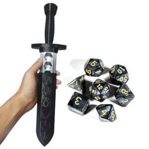 XJPONGC 단검 주사위 홀더 박스 타워 던전 드래곤즈 RPG 테이블탑 롤플레잉 게임 감옥 랜덤 7PCS D20 세트 포함 블랙