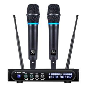 KITHOUSE S9 UHF 충전식 무선 마이크 61M(200피트) 듀얼 교회용, 시스템 회의 블루투스 볼륨 ECHO 박스 음성 컨트롤 노래방 노래 수신기