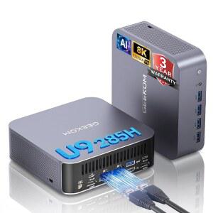 GEEKOM GT15 MAX AI 퍼포먼스 미니 RAM GPU 7|듀얼 게임용 코어 (99 울트라 및 편집|사무실 2.5GBE|USB4|8K 프로|WI-FI 140T 1TB 285H|32GB PC, 인텔 탑)|윈도우 비디오 3A SSD|아크 11 그래픽