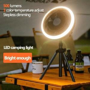 10000mAh 스마트 캠핑 팬 충전식 데스크탑 휴대용 무선 천장 선풍기전원 은행 포함 LED 조명 삼각대 Amagi