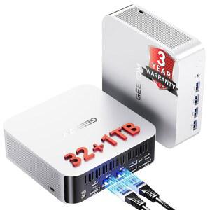 GEEKOM A8 MAX 게이밍 미니 PC AMD 홈 1TB 조용한 컴퓨터, 8K 디자인 PRO 8945HS(데스크탑 USB4가 확장 있는 출력 AI LAN, 듀얼 오피스용 및 DDR5 WIN11 32GB 가능한 SSD, 대체품), 라이젠 9 도구용