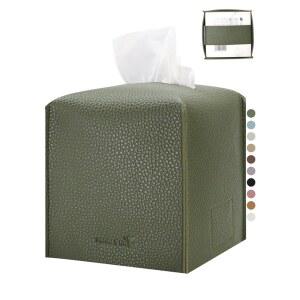 펑롱 티슈 박스 커버 5X5 PU 가죽 홀더 사각 큐브 정리함 욕실 세면대 자동차 나이트 스탠드 사무실 가정 주방 1팩 짙은 녹색