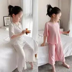 여자 세트 여름 얇은 짧은 소매 Homewear 옷 순수한 색상 잠옷 복장