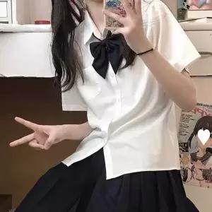 Yellwell여름 반팔 교복 블라우스, 여성 스쿨룩 셔츠LYT
