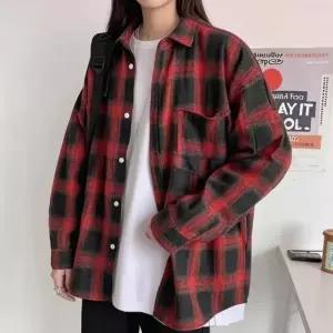 남녀공용 루즈핏 체크셔츠 스트레이트 레이어드 긴팔 남방