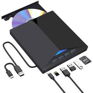 HCSUNFLY 노트북용 외장 CD /DVD 드라이브, 호환 /에어 플레이어 아이맥 라이터 USB /10 리더기, 타입-C 데스크탑 휴대용 IN /8 버너 (7 윈도우 /XP /VISTA와 1) 맥 맥북 3.0 7 프로