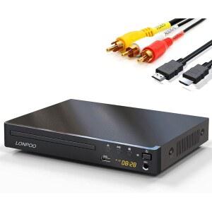 LONPOO TV용 DVD 플레이어 HDMI, 컴팩트 동결 포함 HDMI 및 USB 멀티 방지, 건너뛰기 CD HD 풀 마이크 재생, 플레이어, 화질, 사진 소음 제거, 없음, 케이블 AV 지역 포트,