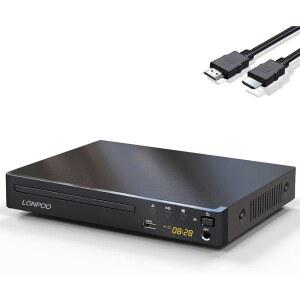 LONPOO TV용 HDMI DVD 플레이어, 지역 포함, 블루레이 불가 AV 포트, 케이블 재생, USB 풀 HD 지원 및 화질, 프리 마이크