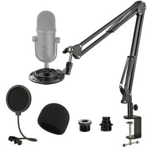 RAZER SEIREN V2 PRO용 마이크 붐 스탠드 스탠드, 테이블 마운트 암 및 클램프 폼 윈드스크린, 필터, 충격 가능한 스트리밍, 마운트, 암, 팟캐스트 게임용 조절 어댑터