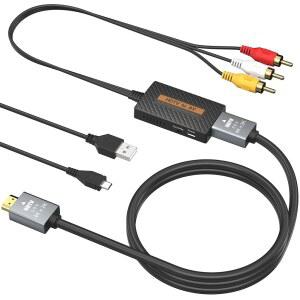 LA NREUCETS HDMI-RCA 컨버터, XBOX /WII 복합 컨버터 /PS3 /N64 HDMI /PS2 1080P 플레이어용 /GAMECUBE /PS1 /VHS 케이블 지원 HDMI-AV 포함 /DVR /VCR