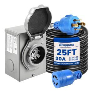글로퍼스 30암페어 발전기 코드 및 전원 유입 상자 25피트 125V/250V NEMA L14-30P에서 L14-30R 트위스트 잠금 커넥터