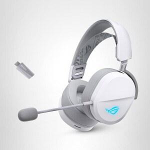 탈착식 마이크 u2013 트라이 모드(BT 2.4GHz USB-C) 50mm 티타늄 도금 드라이버 70시간 배터리 인체공학적 경량 PC PS5 PS4 스위치 모바일용 ASUS ROG 펠타 무선 게이밍 헤드셋 - 흰색
