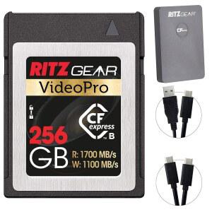 RITZ GEAR CFEXPRESS 타입 B 256GB /1100 파나소닉 권장하지 (1700 /W), 포함. DSLR 카드 리더기 페어링. (니콘 및 카메라와 카메라에는 캐논 호환 R 않음)