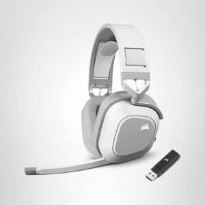 커세어 HS80 MAX 무선 2.4GHz 블루투스 게이밍 헤드셋 u2013 저지연 돌비 애트모스 소나웍스 사운드ID 방송 품질 마이크 고배터리 수명 PC Mac PS5 PS4 모바일 흰색 화이트