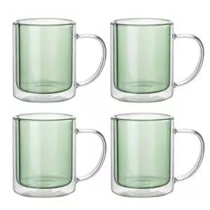 코코비아 더블월 이중 내열 유리컵 4P 세트 그린 300ml 머그컵 유리잔