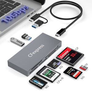 8-IN-1 CFEXPRESS 타입 B 카드 리더기, 허브, 읽기 포트 /CF /MS용 CF /SD 리더 USB 2개, /MICROSD 멀티 10GBPS 2개를 /XD 익스프레스 동시에 6장과 어댑터,