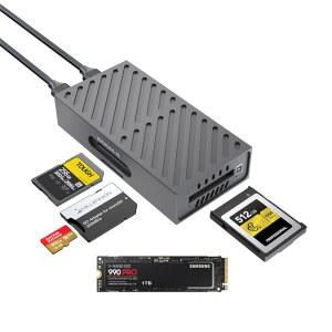 3-IN-1 M.2 NVME SSD 및 CFEXPRESS 알루미늄 /M4 무소음 리더기 인클로저, (8130B) 팬 10GBPS, USB-C /M2 카드 USB3.2 SD B C 호환, M1 액티브 타입 MAC과 /M3 냉각, PCIE TO 어댑터