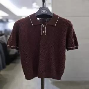 바쏘옴므 남성 여름 버건디 반팔 카라 골지 니트 WSA2WT14