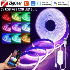 지그비 투야 스마트 5V USB RGB COB LED 라이트 디밍 가능 램프 음성 제어 룸 데코 알렉사 구글 연동