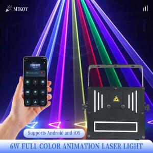 MIKOY RGB 6w 레이저 라이트 블루투스 앱 제어 ILDA 홈 파티 DMX 웨딩 프로젝터 DJ 디스코 크리스마스 무대