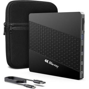 XRTFORE PC용 외장 4K 블루레이 드라이브, 휴대용 HD 케이스 드라이브 USB 맥북 윈도우 포트, 광학 DVD+ UHD 프로 3.0 노트북용 /-RW 포함, /TF SD 플레이어,