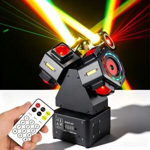듀얼 헤드 미니 무빙 라이트 120W LED 레이저 스트로브 DMX512 사운드 활성화 조명 파티, DJ, 바, 결혼식,