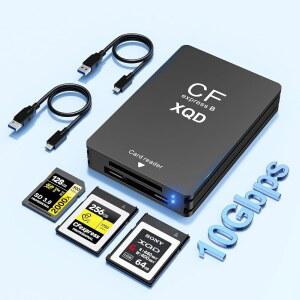 3 IN 1 CFEXPRESS 타입 B 메모리 USB3.1 /LINUX SD 안드로이드, 외장 케이블 /A 리더기 포함 및 OS 카메라 어댑터 & 알루미늄 리더 /MAC USB-C XQD 카드 GEN2, 10GBPS 지원 윈도우 블랙
