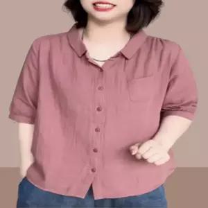 셔츠 마 남방 반팔 여름 얇은 면과 린넨 리넨 소재의 여성 2026년 레트로 복고풍 엔틱풍 단색 라펠 반 루즈