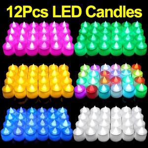 2/12Pcs 다채로운 LED 촛불 배터리 운영 Teght 웨딩 생일 파티 장식 조명 Flameless 전자