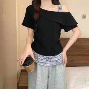 단품 / 1+1 반팔티셔츠 반팔 블라우스 오프숄더 레이어드 투피스 슬림핏 데일리 캐주얼 여름 상의	AWs26040