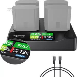 Accoon Toprig 카메라 배터리 충전기 4채널 PD60W 고속 충전 및 LCD 디스플레이 소니 FX3 A7ii A7iv A7R