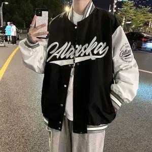 야구점퍼 레터링 바시티 자켓 스타일리시 베이스볼자 남성상의 오버핏 핏청 루즈 트러커 데님상의 아우터