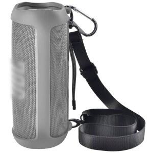 JBL FLIP 6 방수 휴대용 블루투스 스피커용 실리콘 케이스 젤 소프트 스킨 고무 커버 어깨끈과 카라비너가 있는 여행용 보관 가방 파우치 - 회색