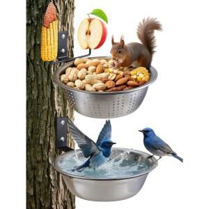 TKMSV 2팩 21.6CM(8.5인치) /1.4L 다람쥐 및 완벽한 소쿠리 물 - /울타리 야생 콤보 트레이 | 시스템이 금속 탈착식 /수영 동물의 음식 그릇 모이통 + 쉬운 새 외부에 /목욕 기쁨 장착 나무 1개 청소 있는