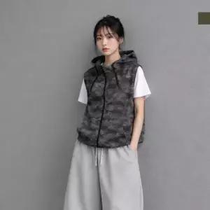 AGG 1019W 여자 카모 밀리터리 지퍼 후드 집업 베스트