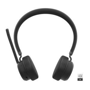 LENOVO 무선 VOIP 헤드셋 팀 인증, 디자인, 소음 60시간 및 멀티포인트, 5.3 수신기, 오버이어 USB-A 교체 제거 31시간 블루투스 가능한 통화 경량 이어컵 마이크, 재생,