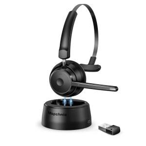 MOPCHNIC 블루투스 헤드셋, AI 소음 제거 헤드셋 있는 동글이 USB 무선 가정용 위한 작업하기 마이크가 온이어 컴퓨터 사무실에서