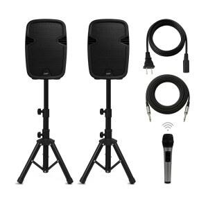 BOWENS 20.3CM(8인치) 블루투스 PA 스피커 세트 - 시스템 이벤트용 스탠드 무선 포함 마이크, 케이블 노래방 DJ 사운드 휴대용 야외 및 파티 세트, 시스템,