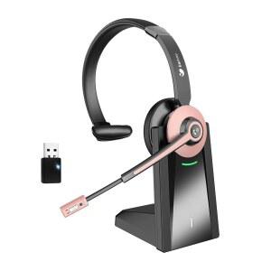업무용 마이크가 있는 무선 헤드셋, 노이즈 베이스 USB /줌 /컴퓨터 및 캔슬링 음소거가 헤드셋 회의용 마이크 /사무실 팀 동글이 /홈 작업 싱글 블루투스 이어 /노트북용 충전