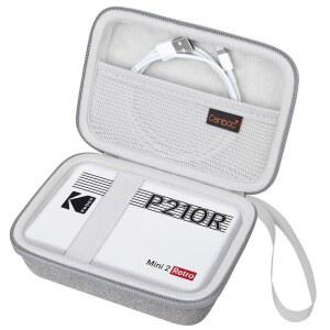 KODAK 미니 2 레트로 4PASS 휴대용 사진 프린터용 캔복 케이스 / 샷 2-IN-1 인스턴트 디지털 카메라 메쉬 백 핏 인화지 및 케이블 회색
