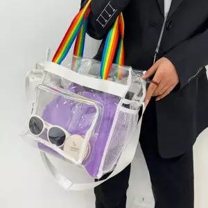 PVC 투명 토트백 레인보우 가방 투명백 수비치백 수영복가 수영장 PVC쇼핑백 비닐 쇼핑백 물놀이 어린이장