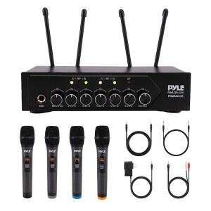 휴대용 UHF 무선 마이크 시스템 - 노래방 배터리 선택 DJ 채널 블루투스 방식 가능한 PA 주파수, 세트, 파티용 PYLE PDWM4120 4개 50개의 수신기 베이스, AUX,