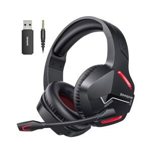 PS5 PC용 BINNUNE 무선 게이밍 헤드셋, 120H 위의 배터리, 마이크, 및 2.4GHZ 캔슬링 초장기 블루투스 블랙 50MM 5.3 드라이버, 귀 헤드폰, 노이즈 편안한 착용감,